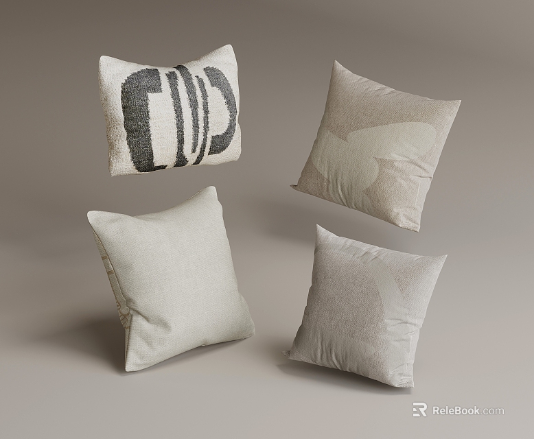 Minimalist Linen Throw Pillows with Letter and Leaf Patterns for Home Decoration 3d model 