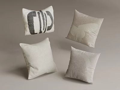 Minimalist Linen Throw Pillows with Letter and Leaf Patterns for Home Decoration 3d model