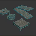 Detailed Scene Construction Components With Stone Platforms Slabs And Coiled Rope