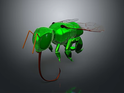 Transparent Green Bee Shaped Decorative Hook With Orange Antennae And Curved Red Tip For Home 3d model