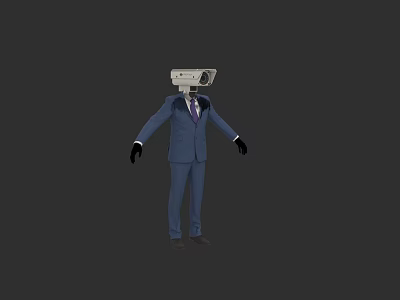 Toilet Head Humanoid Figure Standing Dressed In Blue Suit With Purple Tie 3d model