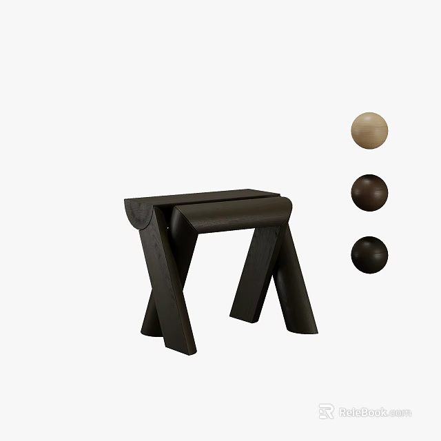 Minimalist Black Stool Design With Three Beige Dark Brown And Black Balls 3d model 
