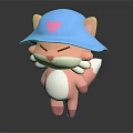 Adorable Pink Cartoon Creature Wearing Blue Hat With Heart Design And White Belly