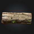 Natural Wooden Log with Textured Surface and Green Grass on Black Background
