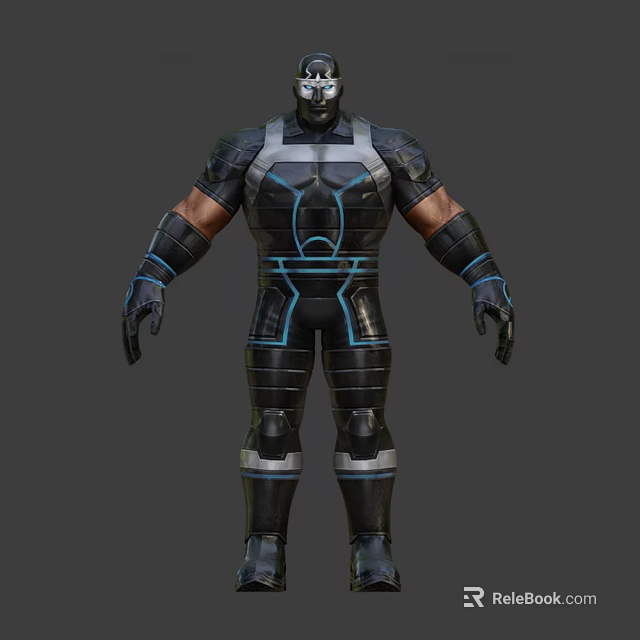 Game and Movie Character With Black Armor Blue Accents And Muscular Build 3d model 