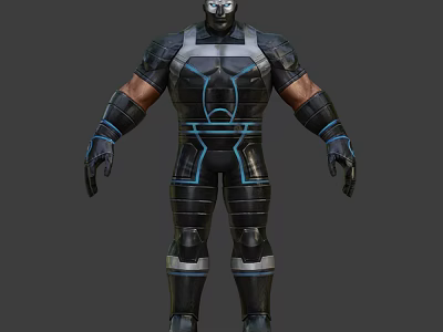 Game and Movie Character With Black Armor Blue Accents And Muscular Build 3d model