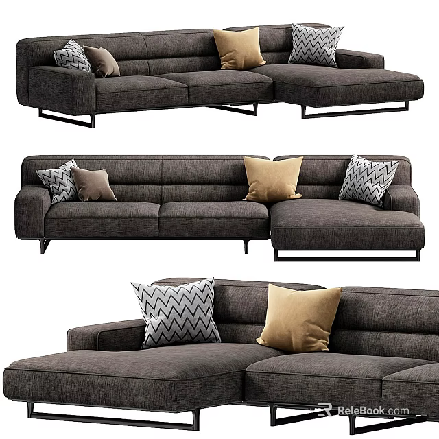 Modern Gray Sofa With Patterned And Solid Accent Pillows In Living Room 3d model