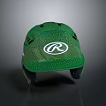 Green Sports Helmet With White R Logo And Cracked Textured Surface Design