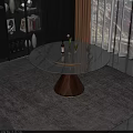 Elegant Round Dining Table With Marble Top And Wooden Cone Base 3d model