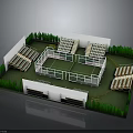 Modern Sports Stadium With Green Pitch White Stepped Stands And Surrounding Trees