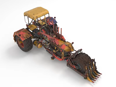 Vintage Tractor With Yellow Canopy Red Body And Front Grapple Tool 3d model