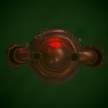 Bronze Robot Character With Red Eyes Mechanical Body And Rusty Metal Parts