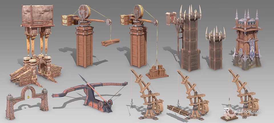 Creative Building Blocks Medieval Wooden Mechanical War Machines And Structures 3d model