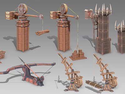 Creative Building Blocks Medieval Wooden Mechanical War Machines And Structures 3d model