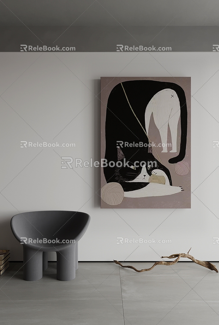 Modern-style Nordic Animal Cat Decorative Painting 3d model