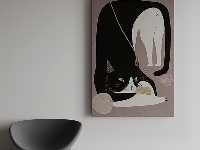 Modern-style Nordic Animal Cat Decorative Painting 3d model