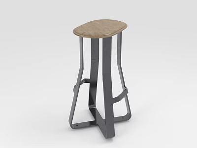 Modern Bar Stool With Light Brown Wooden Seat And Black Metal Frame 3d model