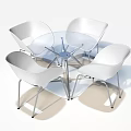 Modern Exhibition Tables and Chairs with Transparent Round Table and White Metal Leg Chairs