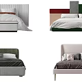 Modern Double Bed Designs With Colorful Headboards And Soft Bedding 3d model