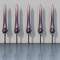 Five Purple Decorative Hinged Doors Arranged With Gray Background And Reflections