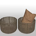Brown Woven Storage Baskets Two Round With Quilted Diamond Pattern Pillow Inside 3d model