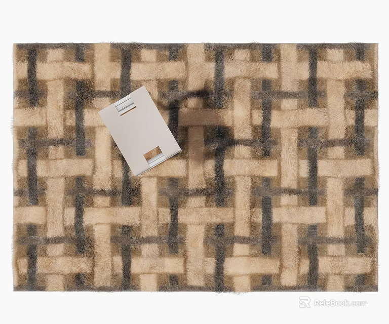 Square Rug With Beige And Gray Woven Pattern And Small White Box 3d model 