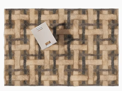 Square Rug With Beige And Gray Woven Pattern And Small White Box 3d model