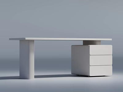 Modern Office Desk With Sleek White Surface And Minimalist Drawer Cabinet In Contemporary Design 3d model