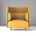 Modern Yellow Fabric Single Sofa With Comfortable Armrests And Metal Legs 3d model