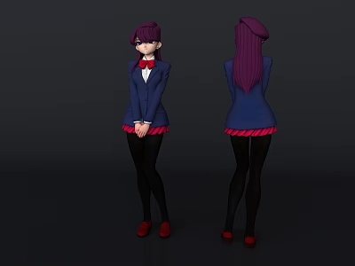 Game Movie Character With Purple Hair Blue Coat Red Bowtie And Red Shoes 3d model