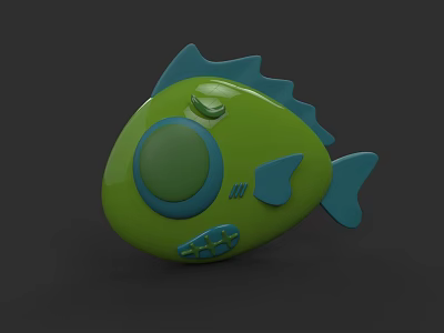 Green And Blue Fish Shaped Aquatic Animal Toy With Buttons And Decorative Design 3d model