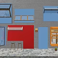 Various Window And Door Designs With Colorful Frames And Coffee Shop Elements 3d model