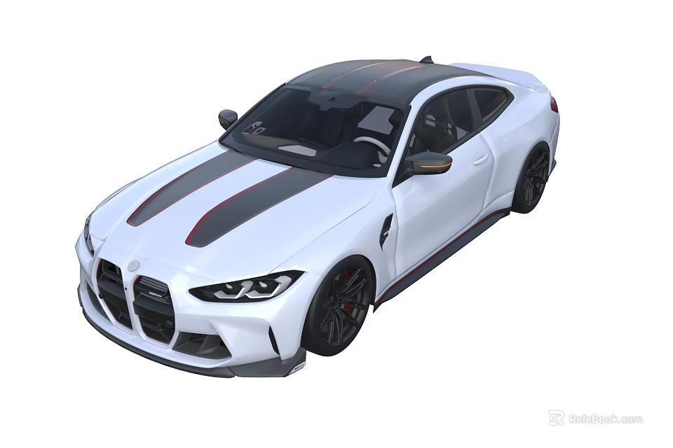 White BMW M Series Sports Car With Black Roof And Red Black Stripes 3d model 