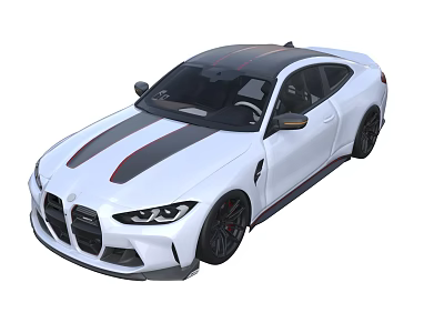 White BMW M Series Sports Car With Black Roof And Red Black Stripes 3d model White BMW M Series Sports Car With Black Roof And Red Black Stripes 3d model