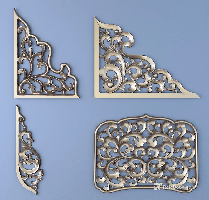 Ornate Metal Carved Corner And Panel Decorative Patterns With Intricate Designs 3d model