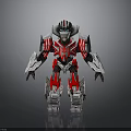 Red And Silver Transformers Toy Figure With Mechanical Armor Plating And Robotic Arms