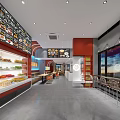 Modern Restaurant Interior With Menu Boards Food Display Cases Seating Area And Pendant Lights
