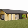 Modern Detached Villa With Black Roof Wooden Exterior Large Windows And Wooden Deck On Lawn
