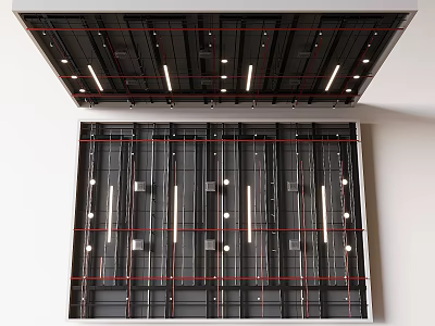 Modern Ceiling Structural Design With Metal Framework And Recessed Lights Grid Layout 3d model