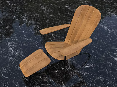 Modern Stylish Wooden Lounge Chair with Ottoman on Marble Texture Background 3d model