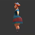 Cartoon Female Character With Red Curly Hair Blue Top Red Striped Skirt Standing Pose
