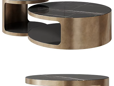 Modern Round Coffee Table With Marble Top Metal Frame And Lower Shelf 3d model