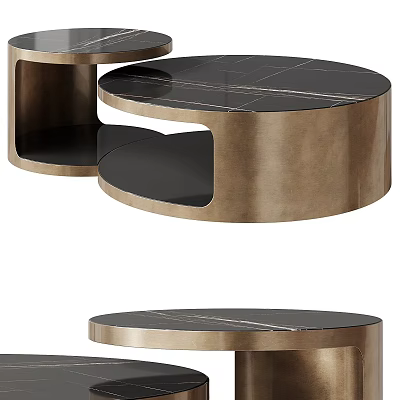 Modern Round Coffee Table With Marble Top Metal Frame And Lower Shelf 3d model