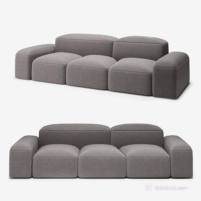 Modern Three Seater Sofa with Modular Design Clean Lines and Gray Fabric Upholstery 3d model