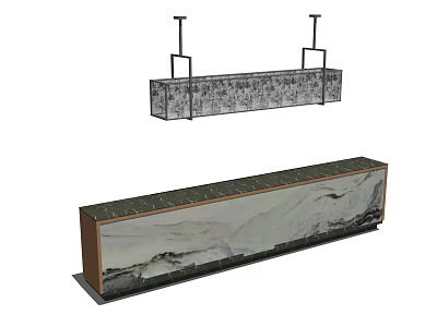 Modern Reception Desk With Textured Stone Surface And Hanging Floor Standing Design 3d model