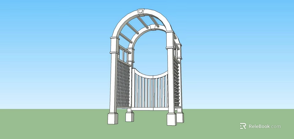 Classic Arched Entrance Gate With Decorative Columns And Fence In Outdoor Garden 3d model 