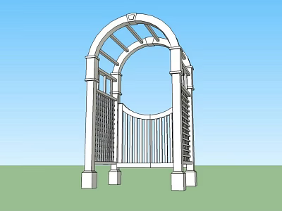 Classic Arched Entrance Gate With Decorative Columns And Fence In Outdoor Garden 3d model