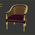 Vintage Wooden Armchair With Rattan Backrest Plaid Upholstered Seat And Carved Legs