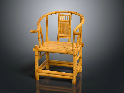 Handcrafted Natural Bamboo Chair With Armrests And Intricate Backrest Design 3d model