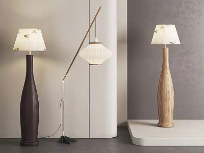 Modern Minimalist Floor Lamps With Different Styles Wooden Base And White Shade Decorative Patterns 3d model